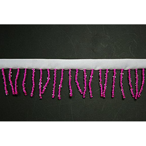 Altotux Beaded Trim Fringe 1 and 3/8" Pink Clear Glass Beads with 3/8" Ribbon