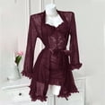 thumbnail image 7 of JSGEK Women Sheer Robe and Chemise Dress 2 Piece Set Lace Trim Belted Waist Nightwear Lingerie Set Red XL, 7 of 7