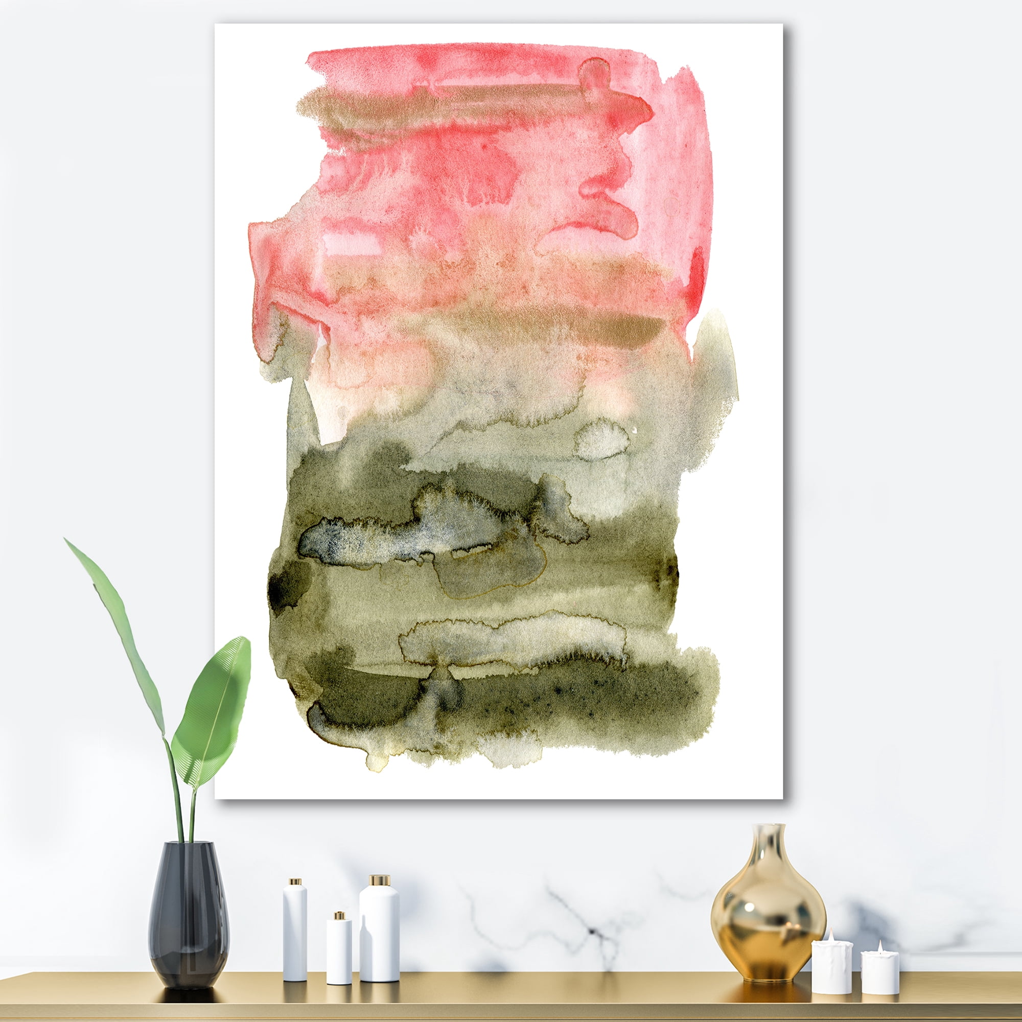 Designart ' Red Pink and Green Abstract Clouds ' Modern Canvas Wall Art Print