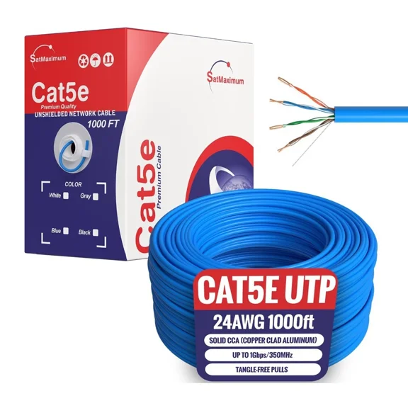 Cat5e Ethernet Cable 1000ft Bulk Pull Box, Solid 24AWG UTP LAN Network Wire, Copper Clad Aluminum (CCA), Blue, Cables Direct Online
