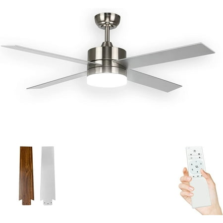 

HISHASMY Ceiling Fans with Lights Remote Control 52 inch DC Motor Modern Ceiling Fan 6 Speed Dimmable LED Kit Included and 4 Blades.
