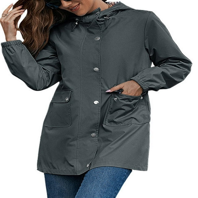 Imperméable imperméable pour Femmes Veste de Pluie Légère à Capuche avec Poches pour la Randonnée en Plein Air