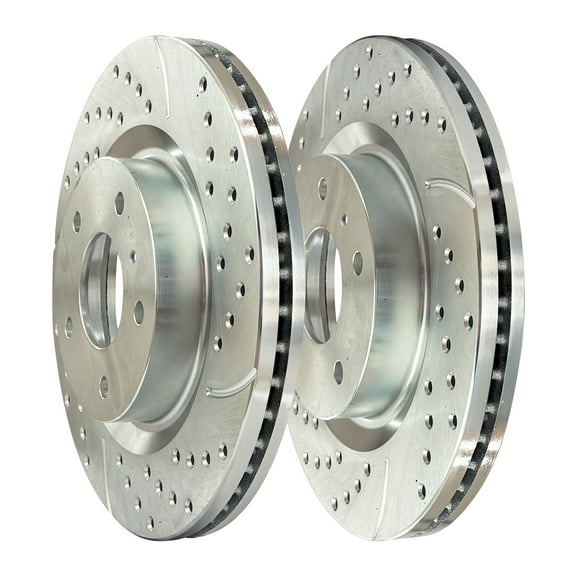 AutoShack Front Drilled & Slotted Brake Rotors | Replacement For INFINITI G37 G35 EX35 M37 M35 QX70 Q40 G25 QX50 M45 Q70L Nissan Murano Maxima 370Z 350Z | Silver Coated | 2-PC Set | TurboGuard
