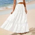 thumbnail image 5 of Gytharion Flowy Boho Maxi Skirt for Women Trendy Solid Lace Embroidery Eyelet Drawstring Elastic High Waist Skirt Summer Casual Tiered A-Line Swing Beach Long Skirt, 5 of 6