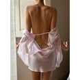 thumbnail image 5 of Women'S See Through Two Piece Long Sleeve V Neck Sheer Mesh Mini Dress Backless Runched Bodycon Cover Up Pink S, 5 of 6