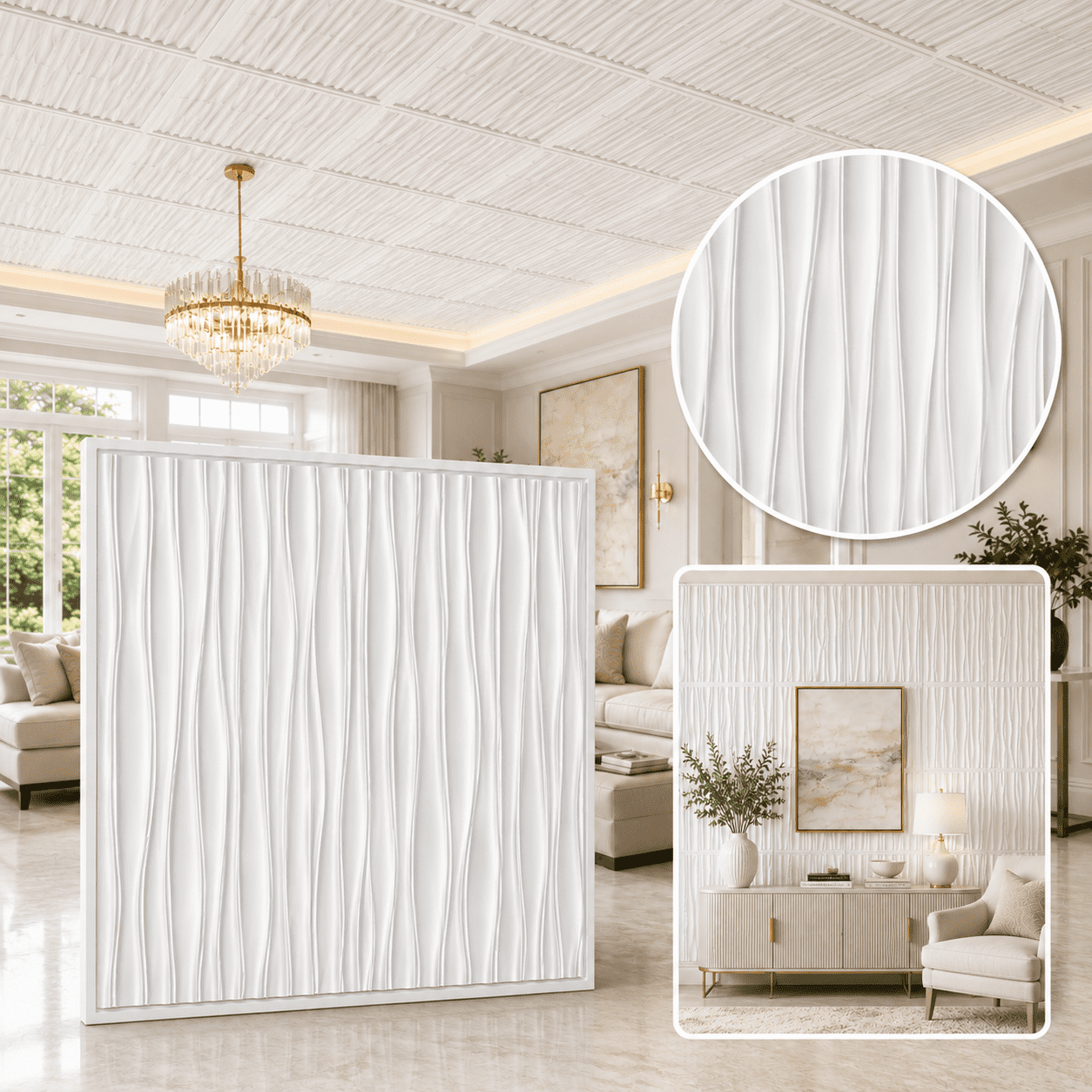 Yeslife 2 x 2 ft Drop Ceiling Tiles, 12 Pack, White PVC 3D Wall Panels, Covers 48 Sq Ft