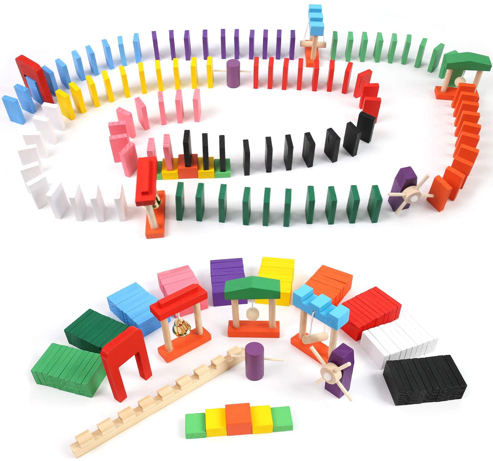 Super Domino Blocks Set 360 PCS Colorful Wooden Domino Blocks Racing Toy Game Racing Educational Toys for Birthday Party 