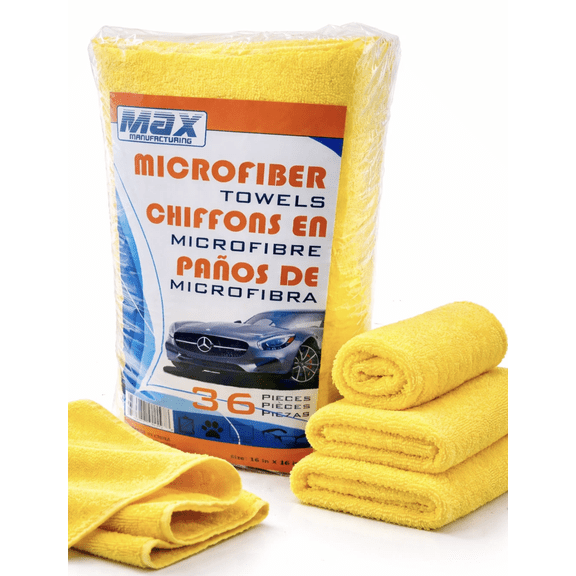 Max Manufacturing Auto Detailing Microfiber Towels 36-Pack, 16” x 16” 350 GSM Cleaning Cloths, Lint-Free & Scratch-Free Car Wash Towels