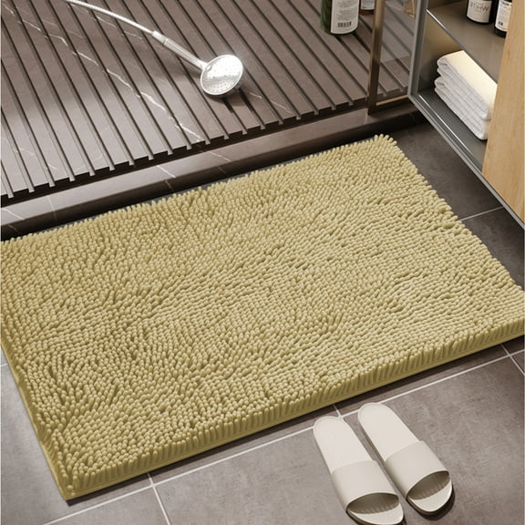 Shilucheng Luxury Chenille Bath Rug, Non-Slip Soft Absorbent Bath Mats (Beige，20"x32")