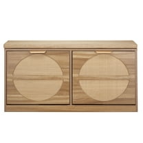 KFFKFF Entryway Shoe Bench, 38.9 x 9.4 x 19.7 Inch Storage Bench with Flip Drawers, 440lbs Capacity Shoe Organizer with Cushion, 4 Compartments and Woven-Style Doors, for Hallway, Living Room,Bedroom