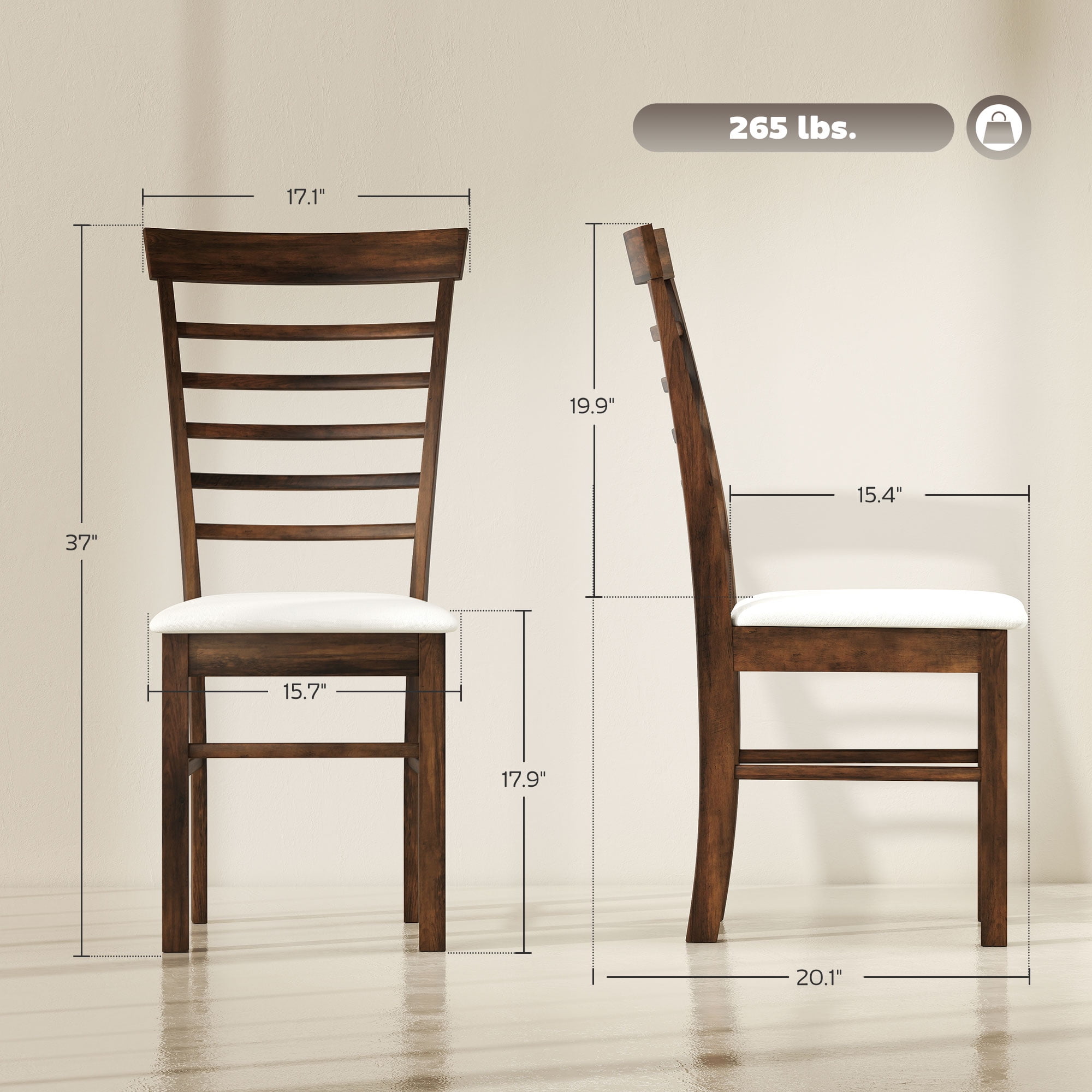 HOMCOM Wooden Dining Chairs Set of 2, Farmhouse Upholstered Kitchen Chairs with Rubber Wood Frame for Living Room, Dining Room, Dark Brown and Beige