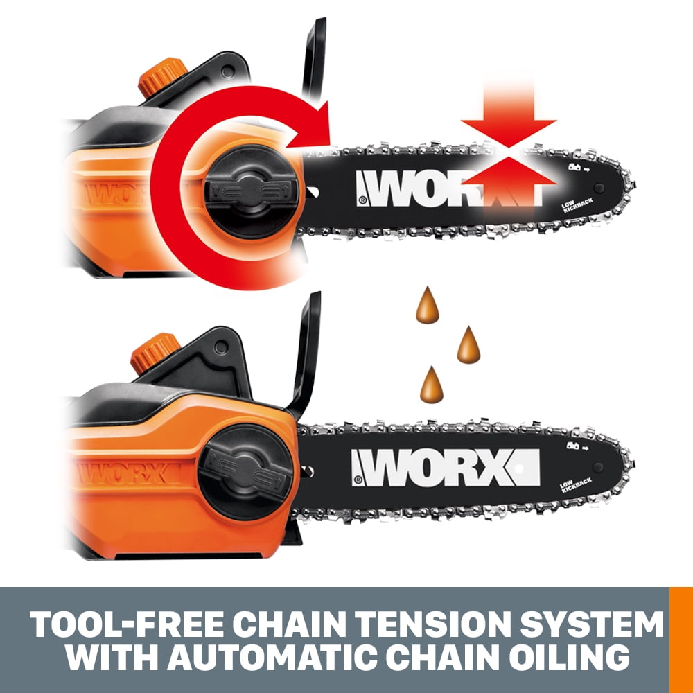 Worx WG311 10" 2 in 1 Electric Chainsaw and Pole Saw Attachment with Auto-Tension, Rotating Handle and Safety Chain Brake