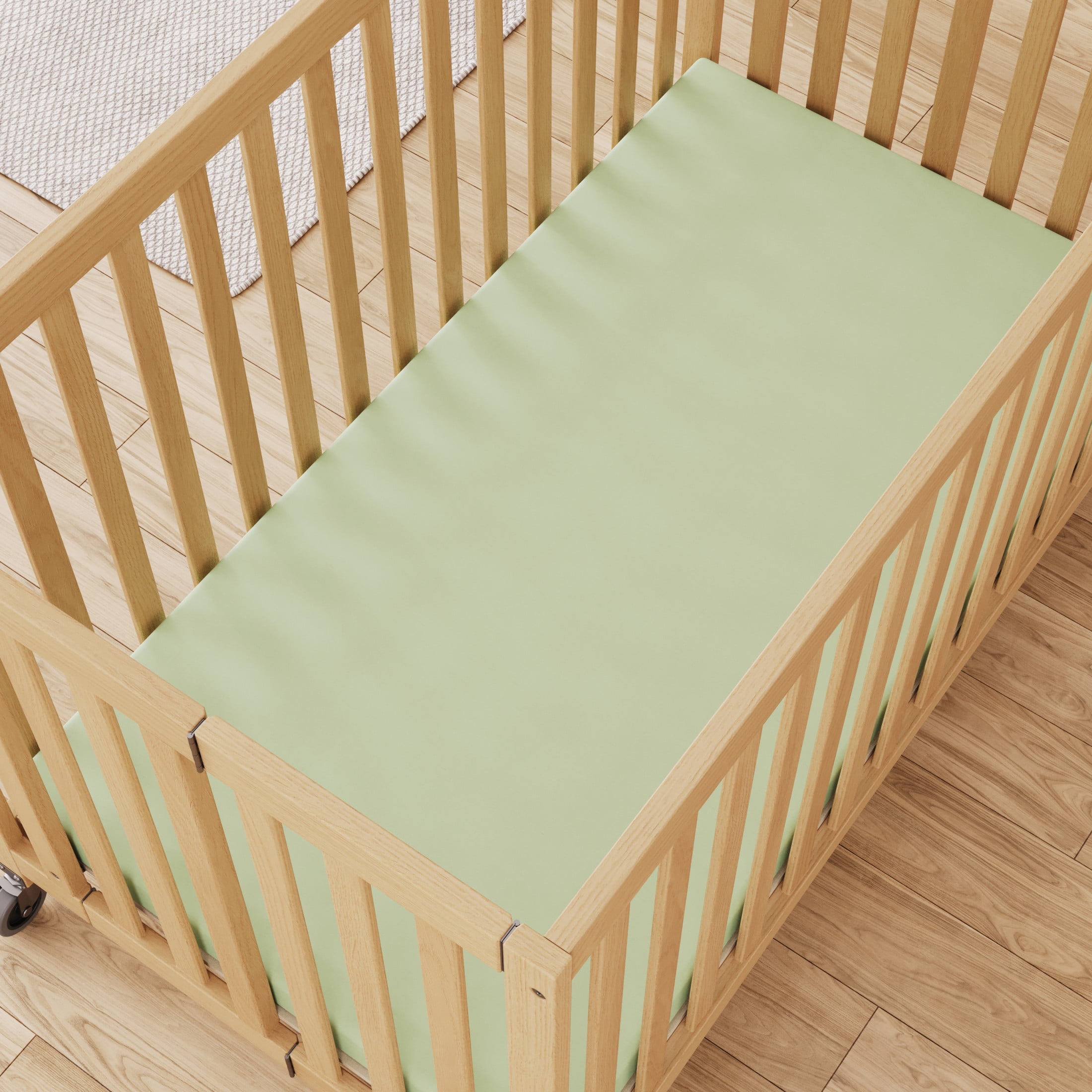 Foundations SafeFit Full-Size Crib Sheets, 100% Cotton, Heavy-Duty Elastic, 6-Pack, Mint