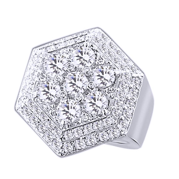 White Cubic Zirconia Cluster Wedding Band Ring For Men's In 14k White Gold Over Sterling Silver (6 Cttw)