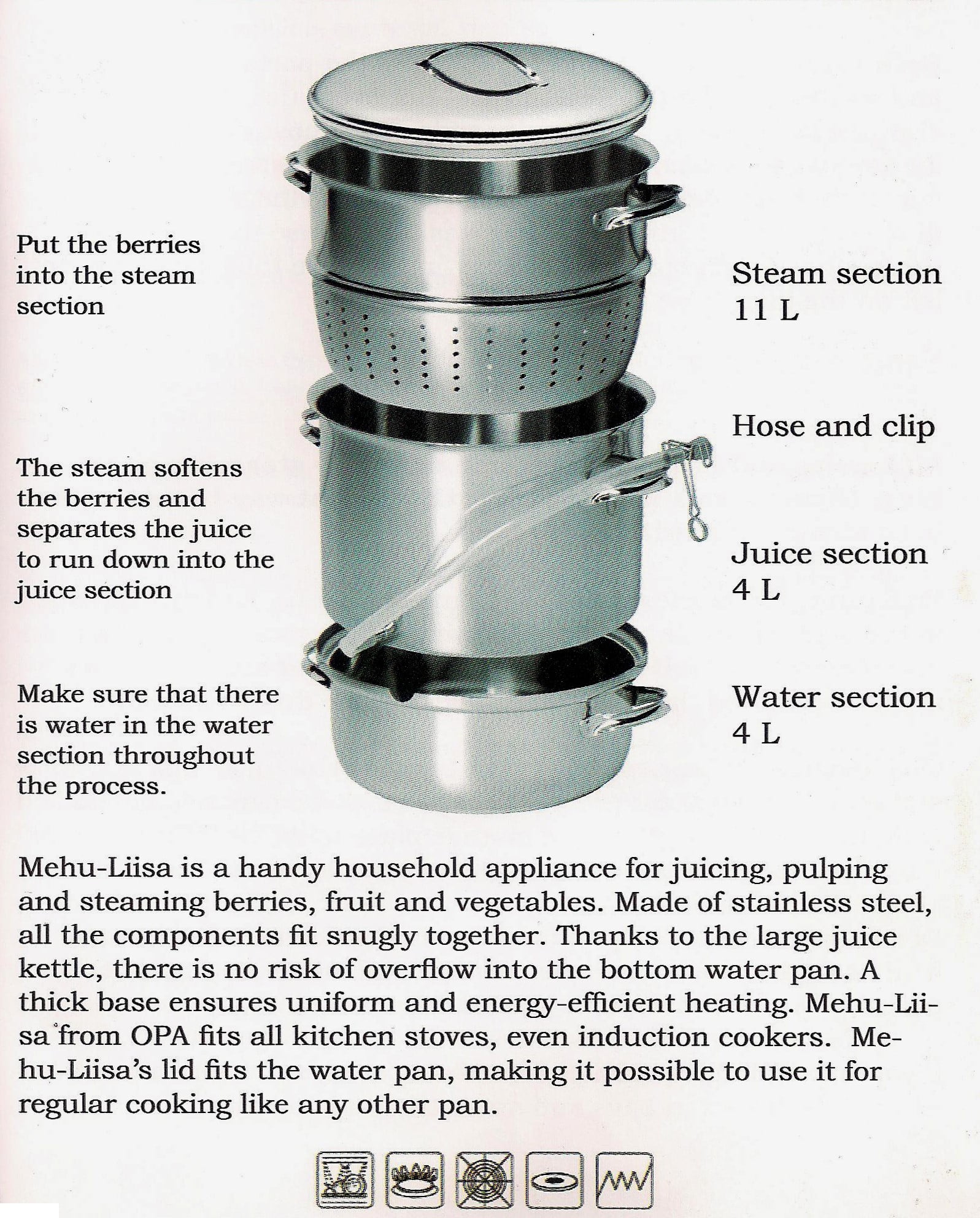 Mehu-Liisa - Stainless Steel Steam Juicer & Food Steamer - 11 Liter