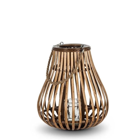 Abbott Collection 11.5 in. Willow & Glass Teardrop Lantern, Natural - Small