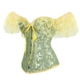 thumbnail image 2 of Lace Short Sleeves Corset Top Sexy Bustier Lingerie Waist Cincher Costume Tops Green S, 2 of 7