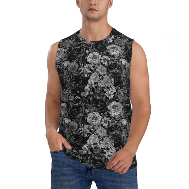 Balery Black Cats In A Garden Camisetas sin mangas para hombre, absorbe la humedad y protege contra el mal olor.-Small