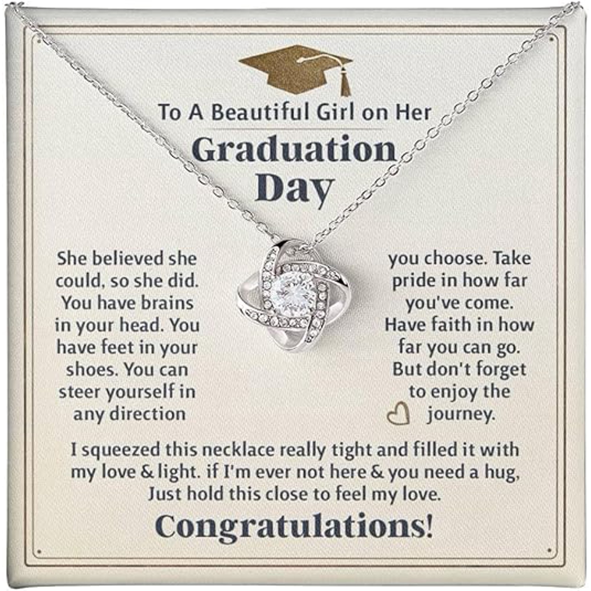 2025 Graduation Gifts for Her, Inspirational Graduation Necklace with Message Card & Gift Box, Jewelry for Women, Daughter, Girlfriend, Sister, Classmate, Love Knot Necklace
