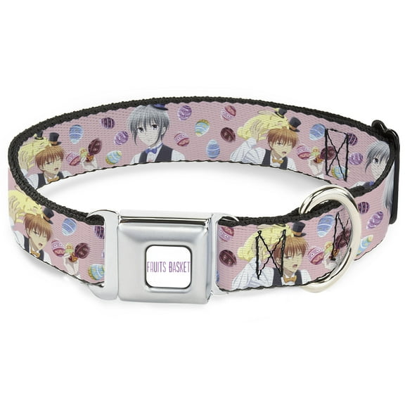 Crunchyroll Pet Collar, Dog Collar Metal Seatbelt Buckle, Fruits Basket Kyo and Yuki Easter Themed Animage Pose Pink, 9.5 to 13 Inches 1.0 Inch Wide