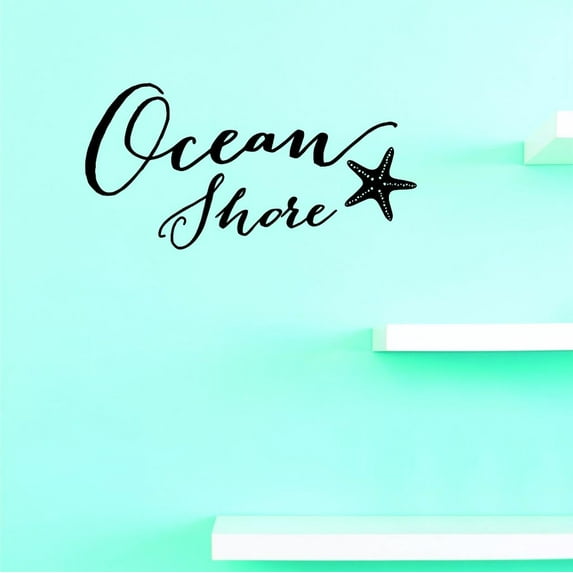 Custom Decals Ocean Shore Wall Art Size: 14 X 28 Inches Color: Black