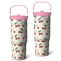 30 Oz Tumbler Retro Red Cherries Tumbler with Lid and Straw, Birthday Gift Cup for Friend Women Men Coffee Travel Mug Thanksgiving Day Halloween Christmas Gift Water Bottle