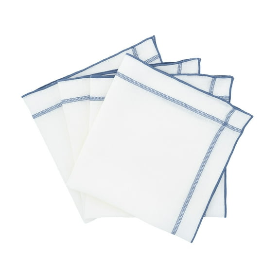 Linen Napkins With Blue Double Stitch , Set of 4