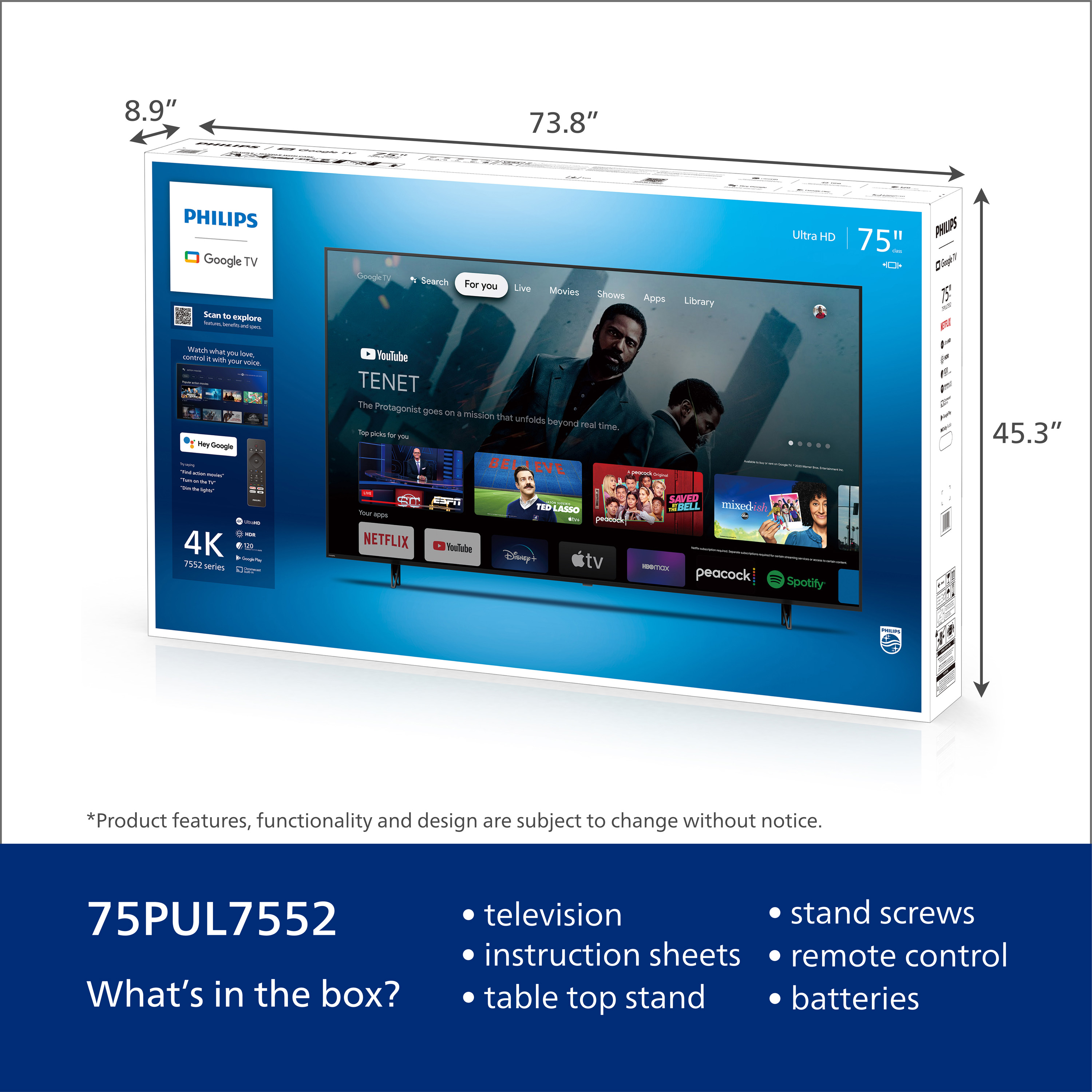 Philips 75" Class 4K Ultra HD (2160p) Google Smart LED TV (75PUL7552/F7) (New) - image 20 of 25