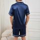 thumbnail image 4 of Conjunto de pijama de satén de manga corta para hombre, ropa de dormir de verano para hombre, camisa abotonada y pantalón corto con cintura elástica, pijama de 2 piezas para estar en casa., 4 of 5