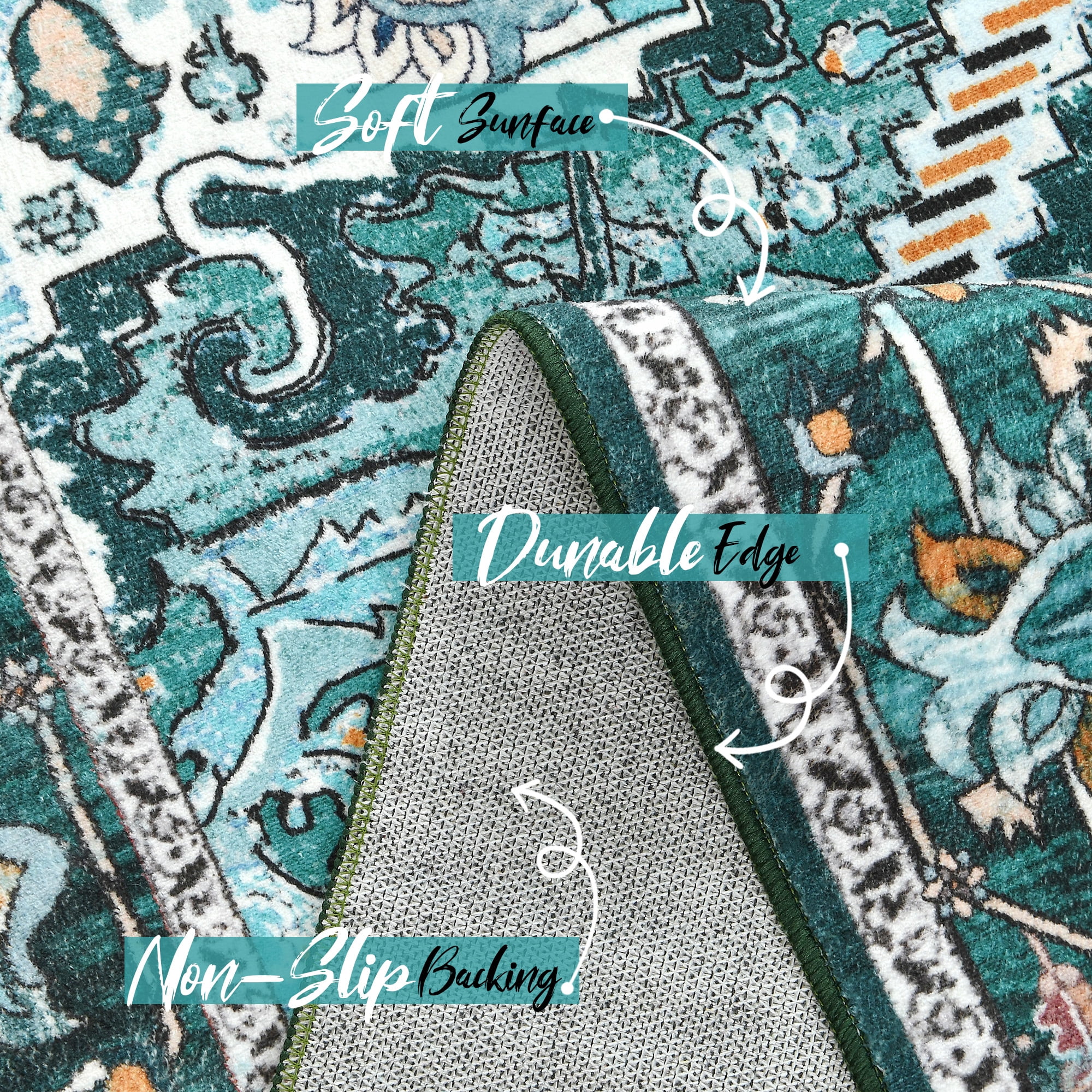Homore Vintage Boho Oriental Medallion Area Rug, 5' x 8', Green