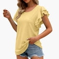 thumbnail image 4 of Tittly T Shirts for Women Basic Tees Women's Summer Top V Neck Ruffle Short Sleeve Casual Loose Tee T Shirts Tshirts Shirts Womens Tops Yellow XXL, 4 of 7