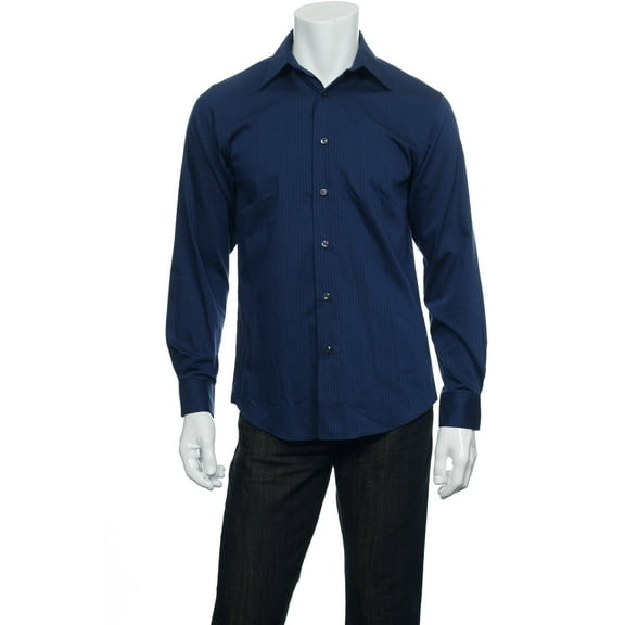 Van Heusen Mens Striped Button Down Shirt (Small, Blue Twilight)