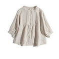 thumbnail image 2 of Women's Button Solid Color Round Neck 3/4 Sleeve Shirt Loose Fit Japanese Style, 2 of 2