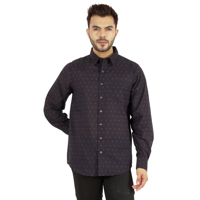 Bestman Chemise Imprimée pour Hommes à Manches Longues avec Poignets Chemise en Coton Flammé Tenue de Bureau