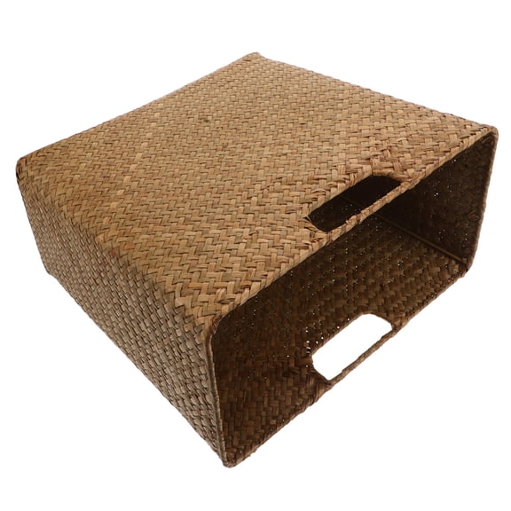 AURARMLET Khaki Woven Rectangle Storage Basket Organizer Bin for Home, Living Room, Closet, and Decorative Storage