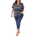 thumbnail image 2 of Agnes Orinda Women's Plus Size Babydoll Top V Neck Short Sleeve Multi-Color Striped Summer Casual Blouse 1X Rainbow, 2 of 6