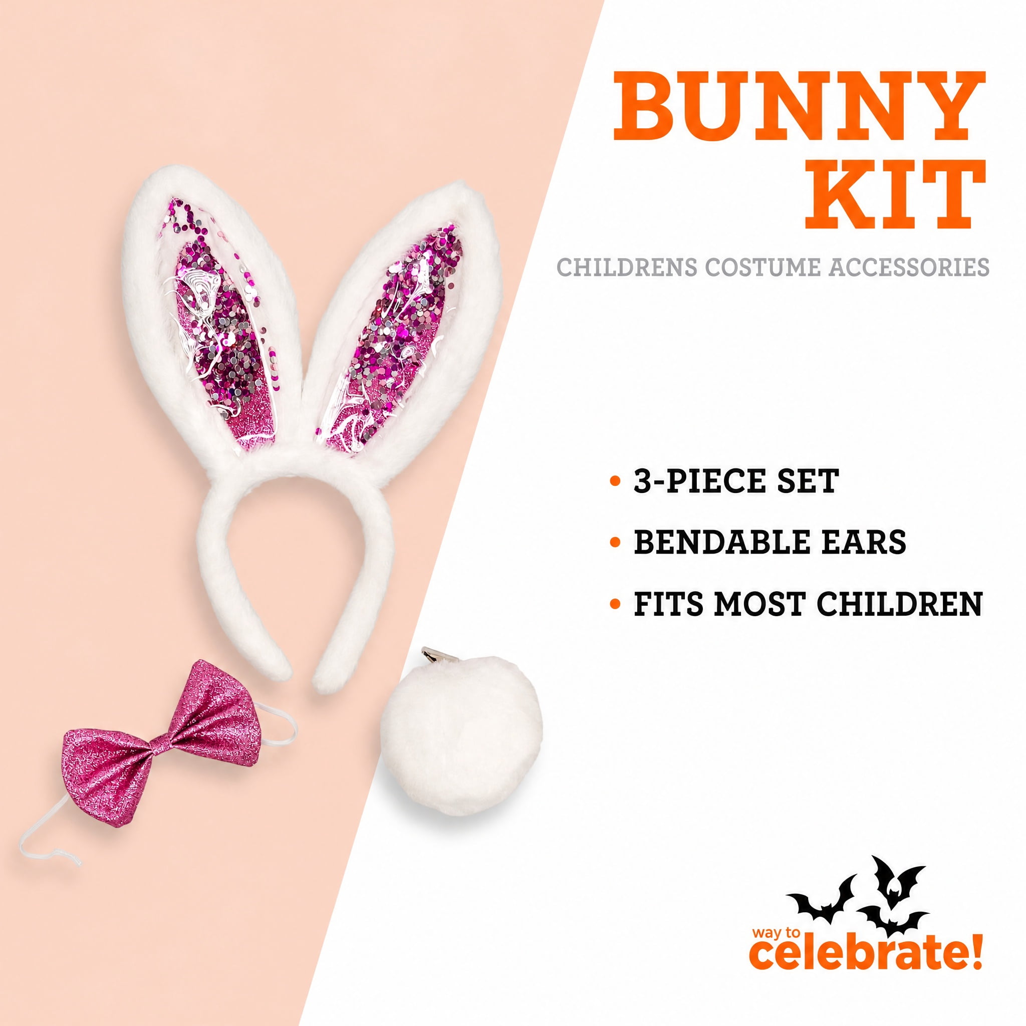 Bunny Costume Accessory Kit for Children, Pink and White, 3 Pieces, Halloween by Way To Celebrate