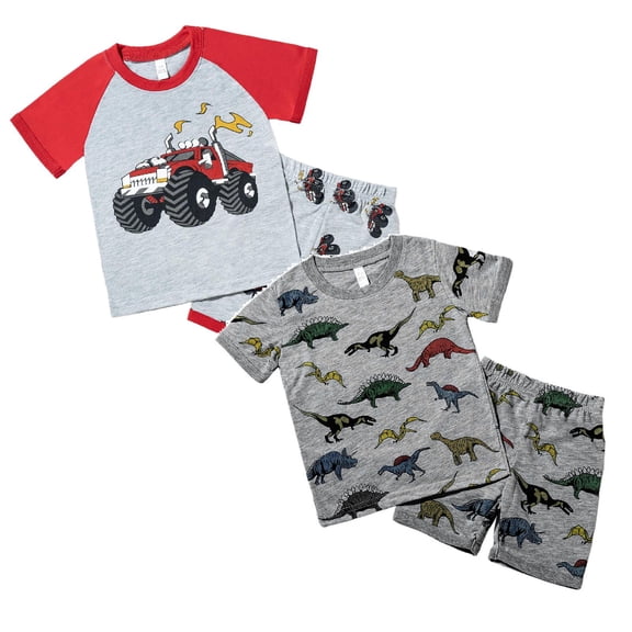 Toddler Boy Clothes Cartoon Cotton Summer Short Sleeve T-Shirt and Shorts 4 Pcs Kids Outfit Set 3-8 Year