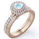thumbnail image 1 of JeenMata Anillo de Estilo Eduardiano Piedra Lunar Azul Redonda de 1,75 Quilates y Moissanita: Juego de Anillos de Boda con Halo Doble Pavé: Baño de Oro Rosa de 18 K sobre Plata, 1 of 6