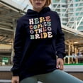 thumbnail image 2 of Here Comes the Bride, Bridal Shower, Wedding Day or Marriage Themed, Groovy Retro Wavy Text Merch Gift, Navy Blue Hooded Sweatshirt or Hoodie, 2XL, 2 of 5