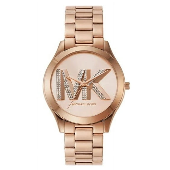 MICHAEL KORS MK4733 SLIM RUNWAY ROSE GOLD LOGO DIAL BRACELET BAND WOMENS WATCH