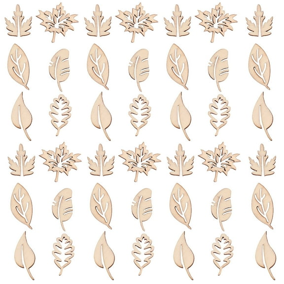 NUOLUX 100pcs DIY Wood Crafts Creative Leaves Shape Woodpieces Adornment (Mixed Style)