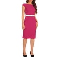 thumbnail image 4 of Allegra K Robe de Bureau pour Femme à Manches Cap, de Travail, Ceinturée, Élégante, Fourreau, m Rose Vif, 4 of 6