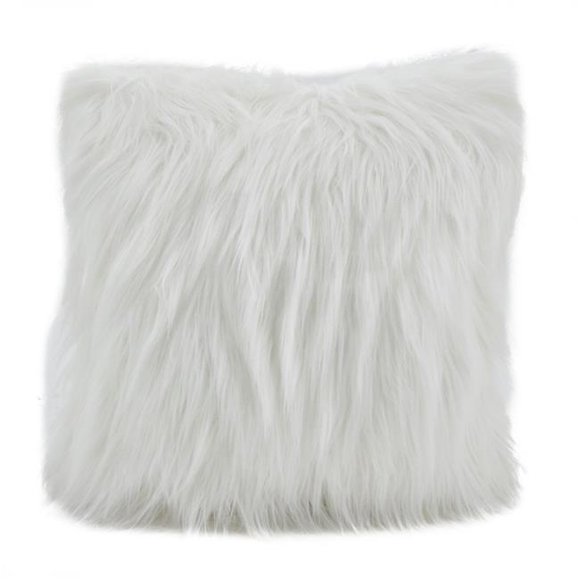 SARO Coussin Décoratif Carré de 18 Po en Fausse Fourrure à Longs Poils, Rempli de Poly, Ivoire