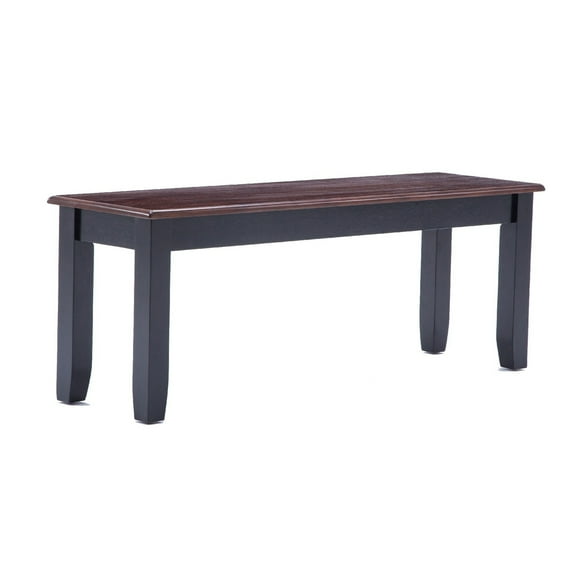 Zoy 48 Inch Wood Dining Bench Cherry Brown Top Classic Black Tapered Legs - Saltoro Sherpi