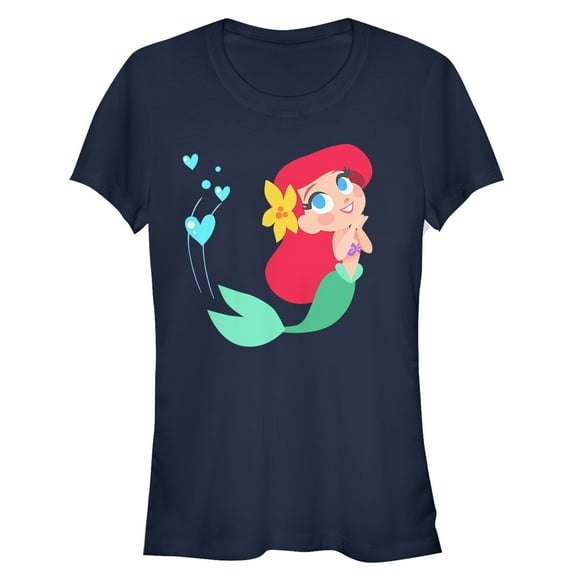 Junior's The Little Mermaid Ariel Love Graphic Tee Navy Blue Small