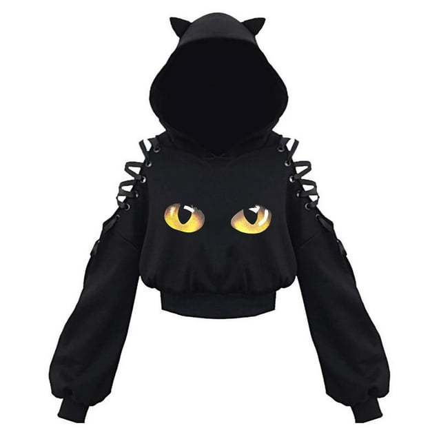 Chandail à Capuche Oreilles de Chat Mignon pour Femmes Manches Longues Chandail-Over Blouse Douce Confortable Mode Décontractée