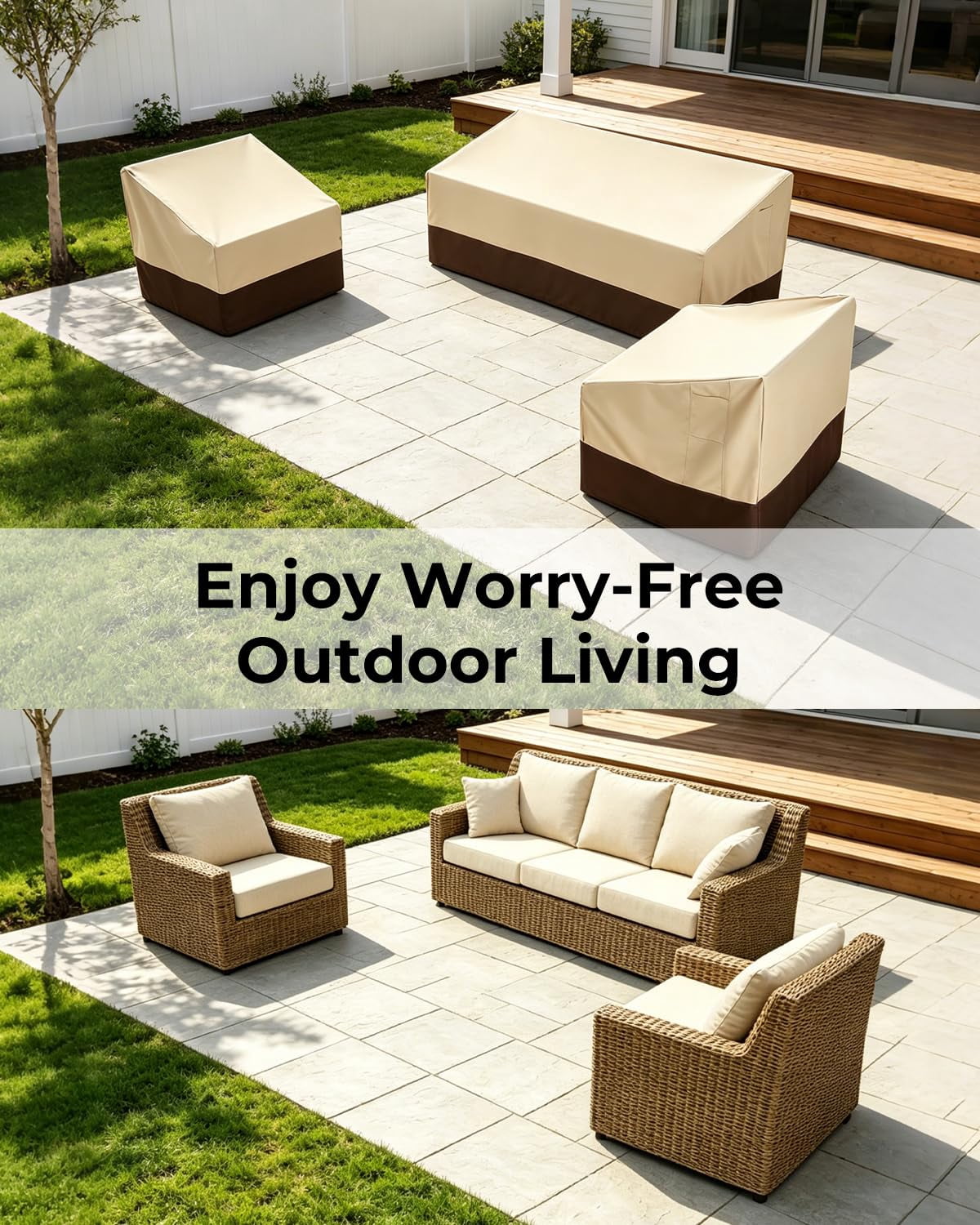 3-Seater Patio Furniture Covers Waterproof Heavy Duty 600D Oxford Fabric Outdoor Sofa Cover Sun Fade Resistant 79W x 37D x 35H Inch