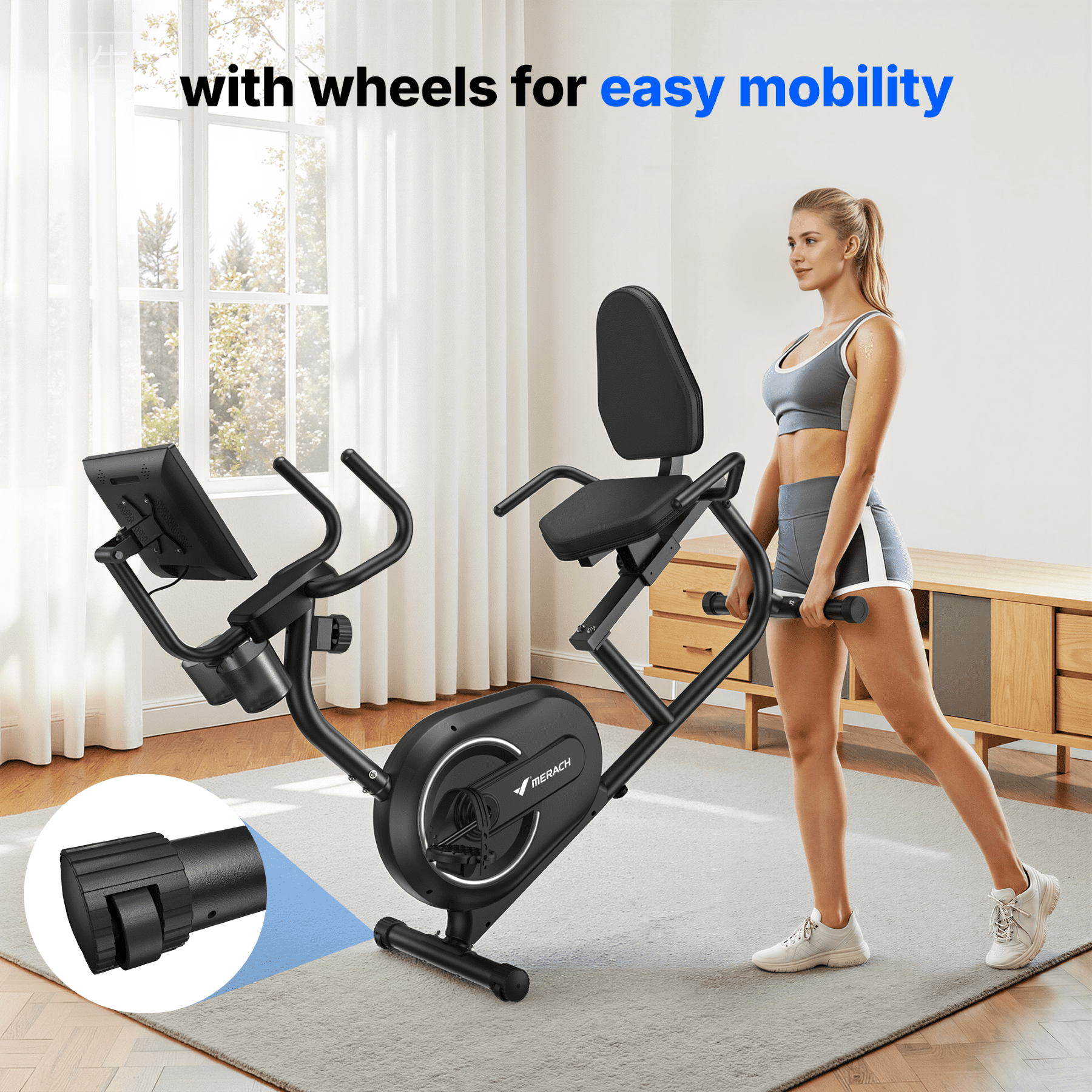 MERACH Recumbent Exercise Bike with Screen, Magnetic Resistance, Bluetooth APP, Adjustable Seat & Backrest, 350 LBS Capacity, Indoor Stationary Bike for Seniors & Home Cardio