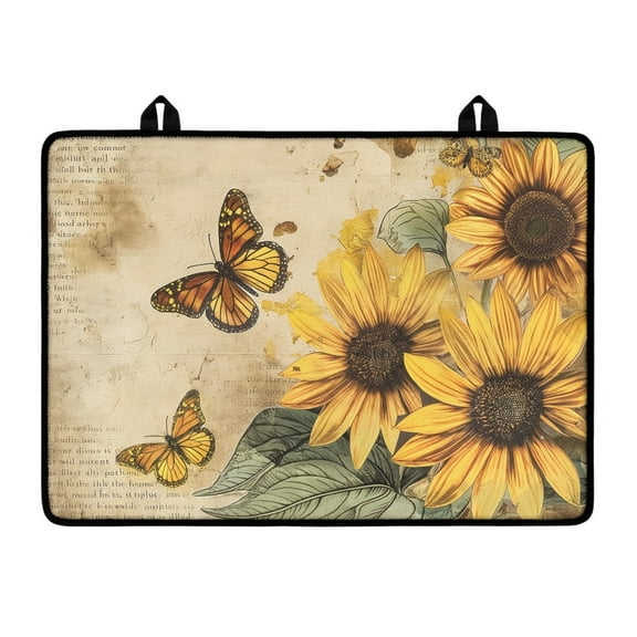 ZIATUBLE Flat Top Stove Cover Mat for Electric Stove Multipurpose Heat Resistant Mat for Kitchen Washable Foldable Induction Electric Cooktop Protector, 29 x 21 Inch, Retro Sunflower Butterfly